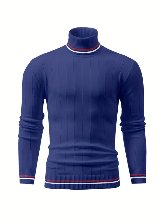 Temujin OBM Men's College Style Fashion New Color Block Striped High Neck Knit Long Sleeve Pullover Sweater