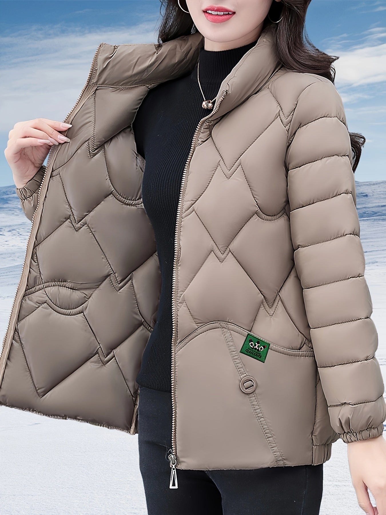 Women's Stylish Winter Coat - Black Herringbone Design, Flared Hem & H-Silhouette, Long Sleeve Non-Stretch Fabric, Hand Wash Only, Japanese-Korean Inspired for Casual & Formal Occasions