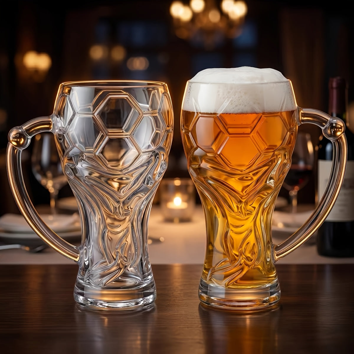 Thick Glass Beer Mug with Hercules Soccer Strap Handle, Large Capacity