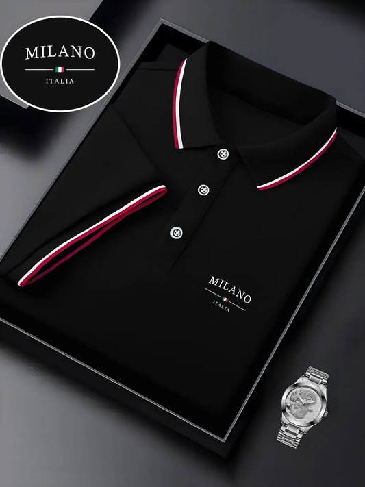 Men'S Stylish Polo Shirt with Milan Print, Perfect for Summer Sports And Casual Outings - ayq