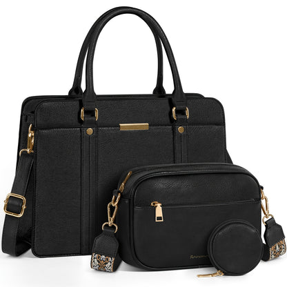 Women's Elegant 3-Piece PU Handbag & Wallet Set with Adjustable Strap