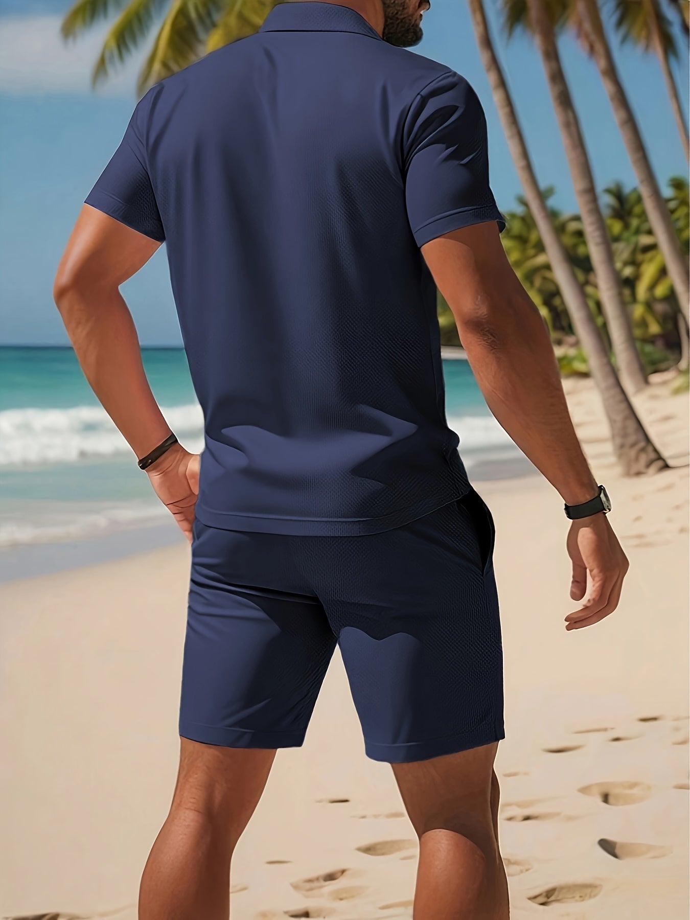 Men’s Summer Casual Golf Shirt and Solid Waist Shorts Set