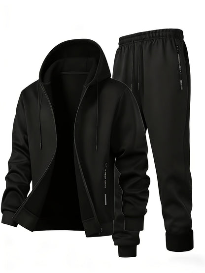 2pcs Men's Spring/autumn Set, Regular Fit Cardigan Sweatshirt with Zip-up Hoodie and Long Pants, Casual Sportswear - ayq