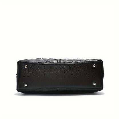 Stylish Black Genuine Leather Handbag with Brown Accents