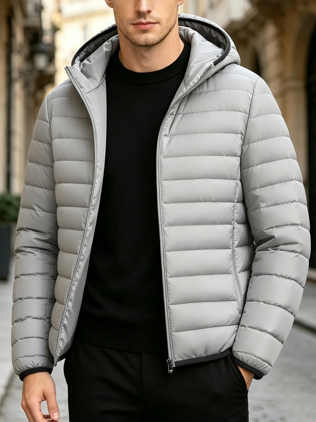 Men's Casual Hooded Padded Coat - Warm Polyester Outerwear