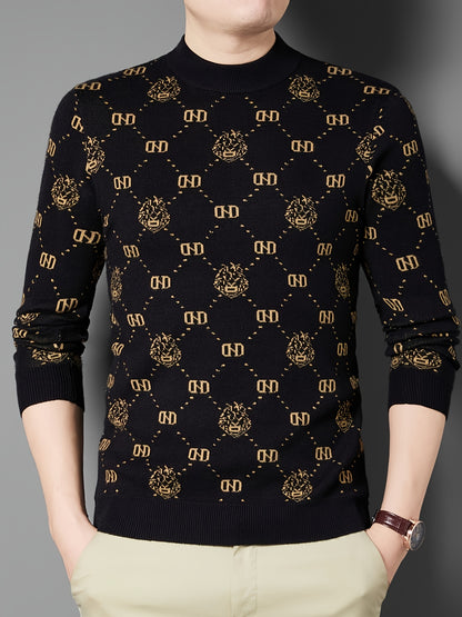New Men'S Long-Sleeve Knitted Pullover for Autumn And Winter, Featuring Decorative Patterns on a Round-Neck Sweater. It'S a Casual And Stylish Piece That Pairs Well with Various Outfits, Perfect for Daily Wear During The Fall