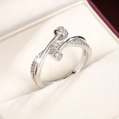 Women's Simple Cross-Inlay Zirconia Ring in White Gold Plating