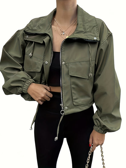 Women's Elegant Fused Lapel Zipper Jacket for Spring Summer