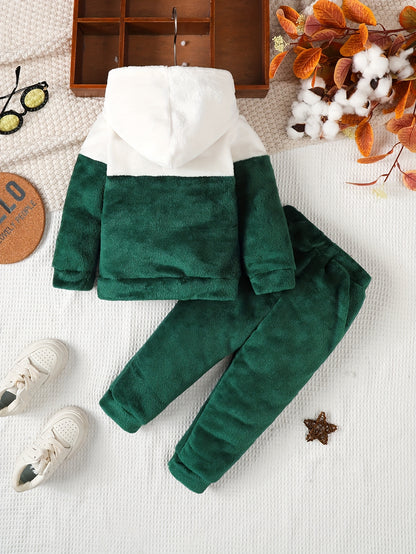 Boys' Cozy Fleece Hoodie & Pants Set - Gray & White Geometric Pattern, Long Sleeve Pullover with Hood, Soft Knit Fabric, Perfect for Fall & Winter, Casual Style, Everyday Comfort, Everyday Comfort Wear | Geometric Pattern Hoo