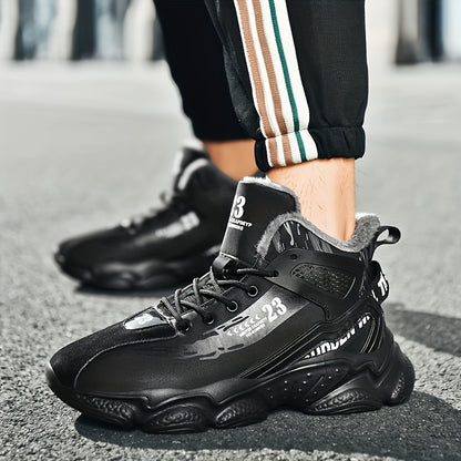 Men's High-Top Winter Sneakers with Thick Rubber Sole & Warm Fabric - Black/White/Grey/Grey Sneakers for Gym,, Casual Wear, Trainers, High Top Sneakers For Men, Black Trainers Men, Mens Shoe, High Tops Sneakers For Men Black,