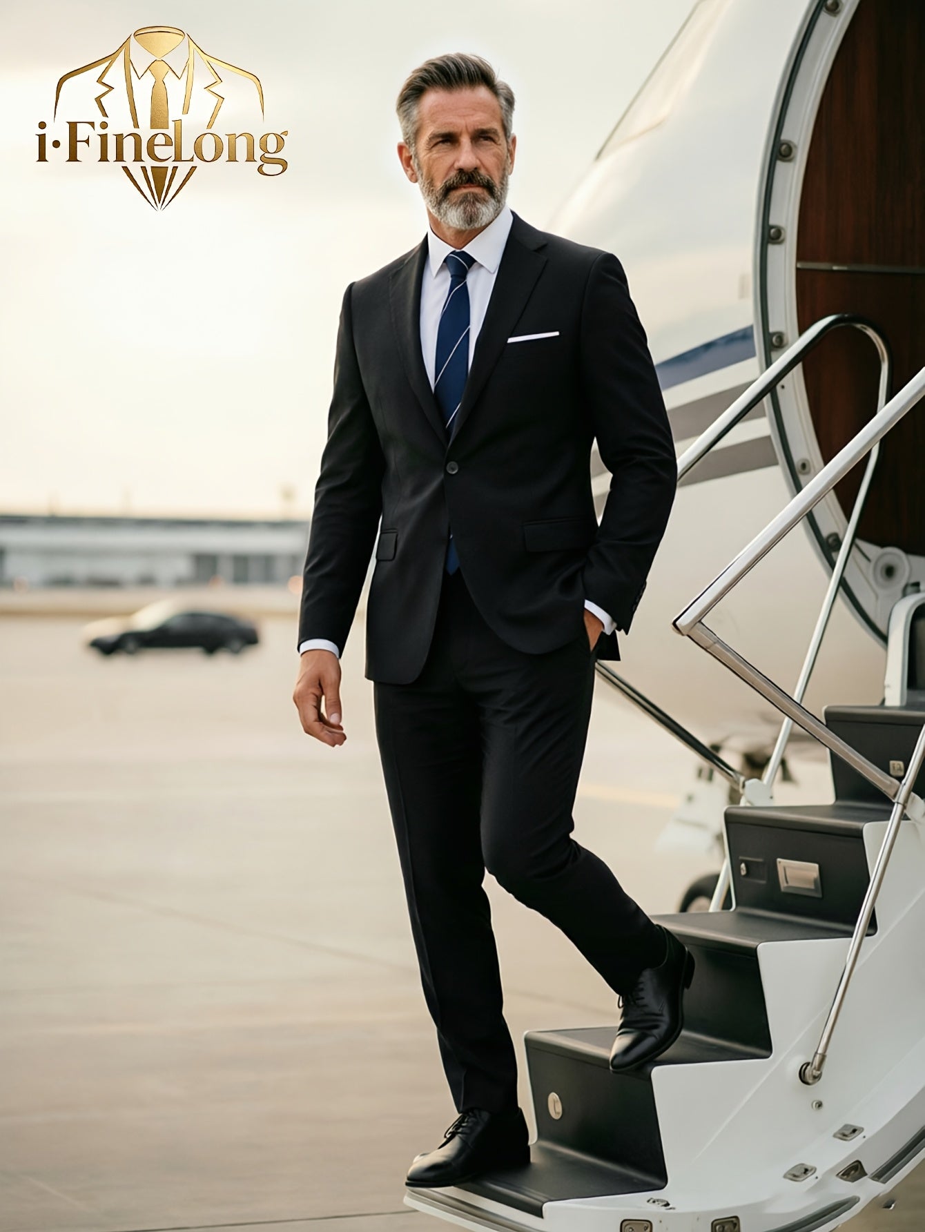 Men's Polyester Suit Set with Jacket & Trousers for Business Casual
