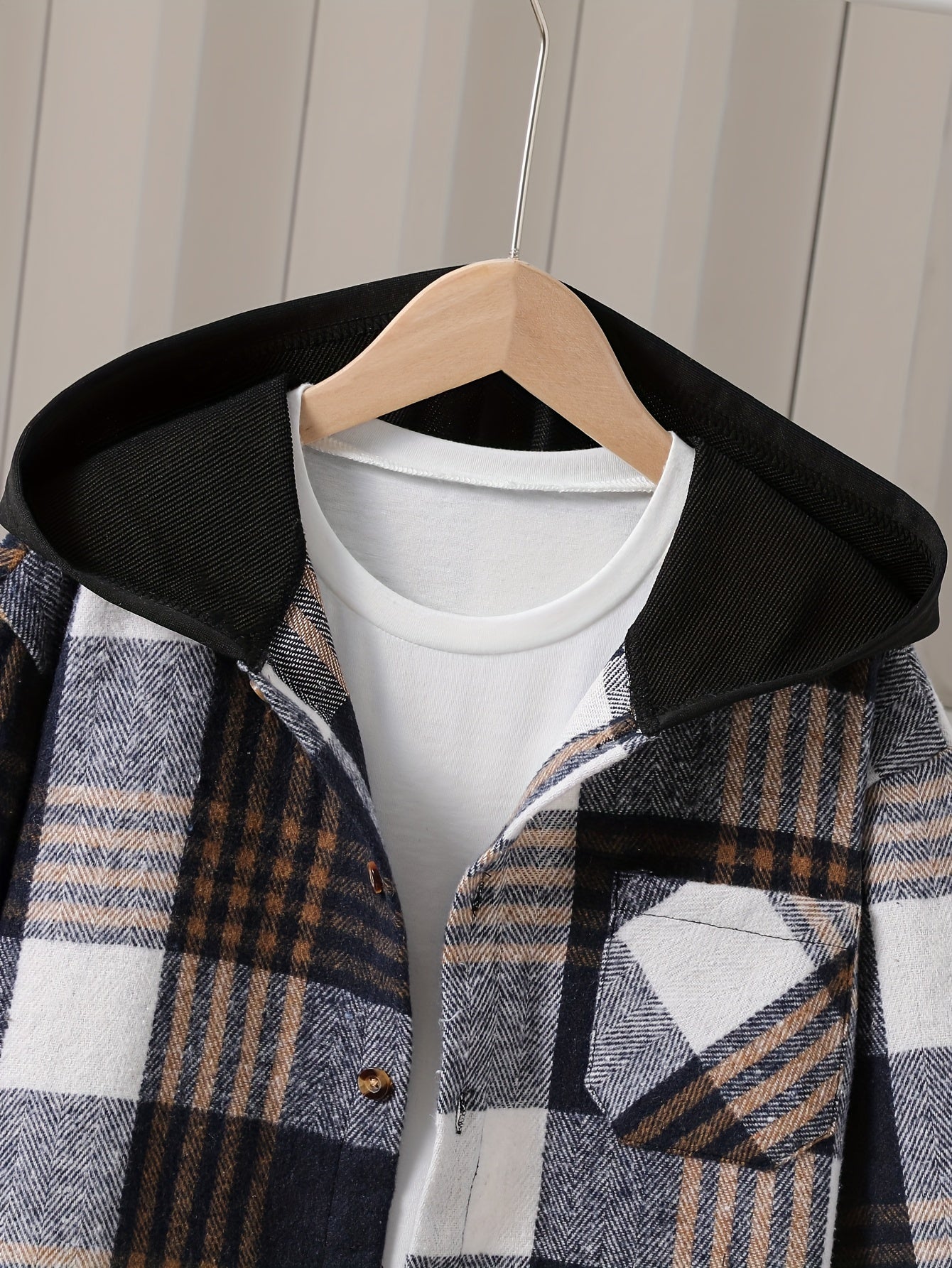 Boys' Fleece Plaid Hooded Long Pants Set, Perfect for Outdoor