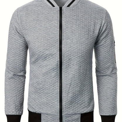 Men's Casual Full Zip Bomber Jacket, Warm Comfy Blouson Jacket For Autumn And Winter Outdoor Activity