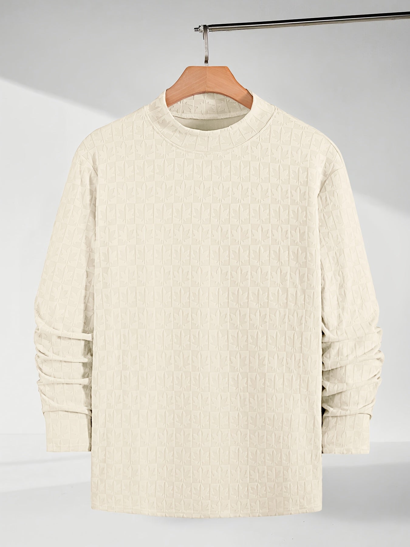 Men'S Long-Sleeve T-Shirt with a Half-High Collar, Casual Jacquard Base Layer for Outerwear, Stylish And High-Quality Top for Autumn And Winter