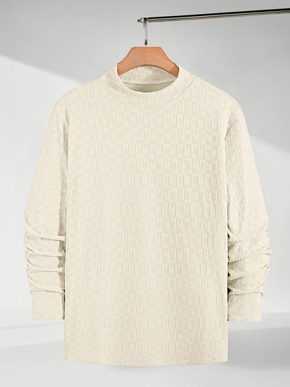 Men'S Long-Sleeve T-Shirt with a Half-High Collar, Casual Jacquard Base Layer for Outerwear, Stylish And High-Quality Top for Autumn And Winter