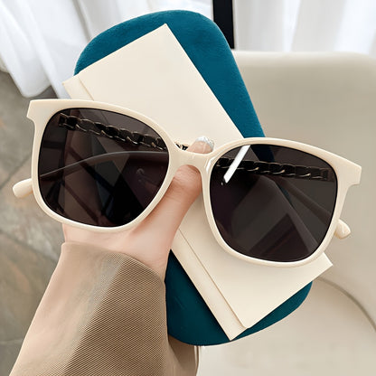 Women's Large Black Frame Sunglasses with Gold Woven Temples