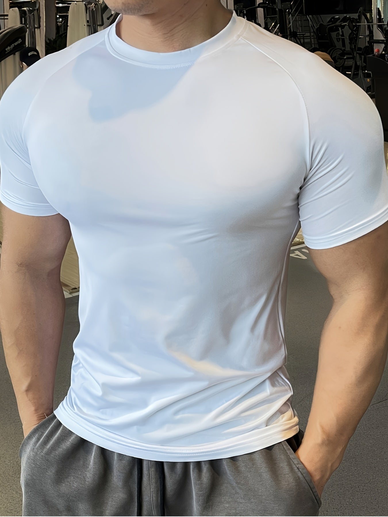 Men'S Slim-Fit Quick-Dry Athletic T-Shirt - Breathable, Stretchy, Solid Color Crew Neck Tee for Gym, Casual Summer Wear, Gym Apparel   Trendy Men'S Tee   Quickdry Materia