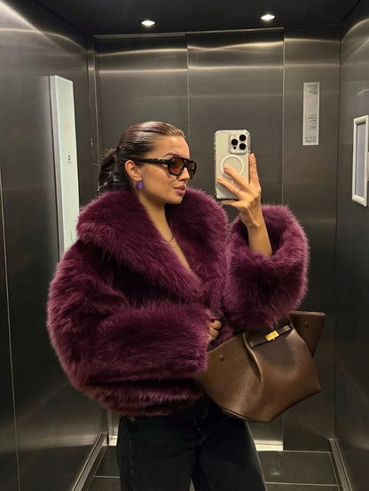 Women'S Thick Fox-like Fur Coat - Elegant Winter Jacket with Button Front Closure, Non-Stretchy Luxury Outerwear for Cold Weather, Chic Coat for Everyday & Formal Events (INDEFEIR), Winter Jacket, Formal Event Attire, Plush T