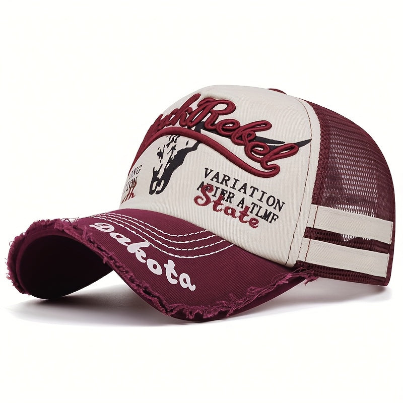 Men's Lightweight Bull Head Pattern Mesh Baseball Cap for Spring Summe