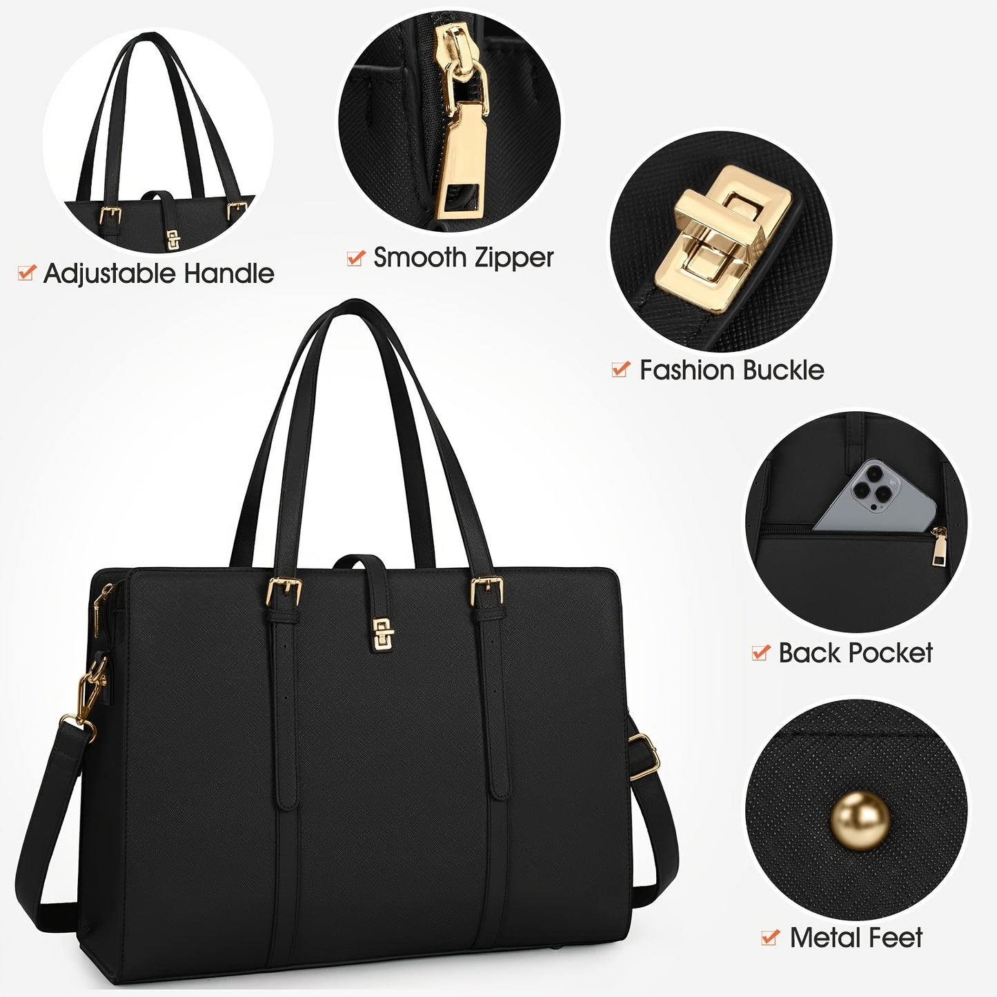 Women's 15.6-Inch Faux Leather Laptop Bag Elegant Business Tote
