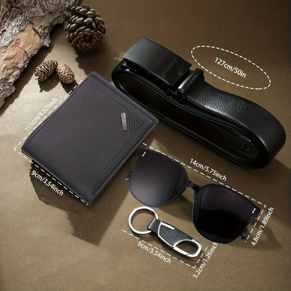 5pcs Men's Business Bundle: Quartz Watch with Belt, Wallet, Glasses & Keychain - Complete Suit for Professional, Ideal Gift for Christmas/Graduation - Matching Outfit for Work & Formal Events (-)