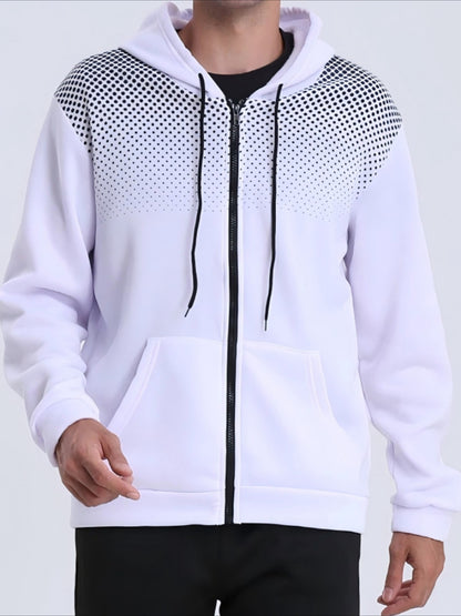 Men's Hooded Zip-Up Jacket Soft Polyester Fall Winter Sporty