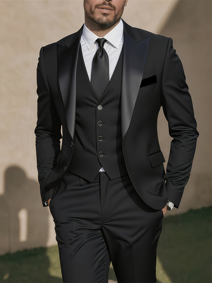 Men's 3-Piece Polyester Suit with Vest and Trousers