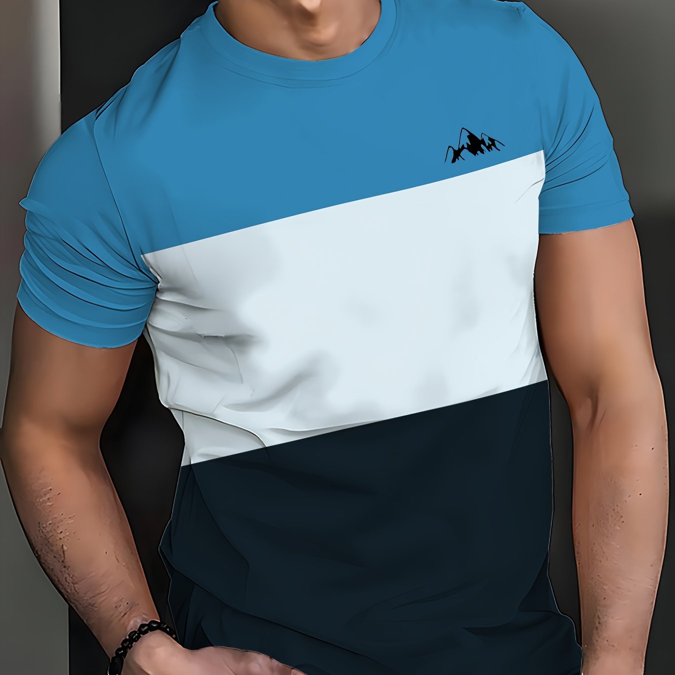 Men'S New Striped Quick-Dry T-Shirt, Featuring 3D Printing, a Round Neck, Mesh Fabric, Short Sleeves, Perfect for Casual Wear And Fitness.