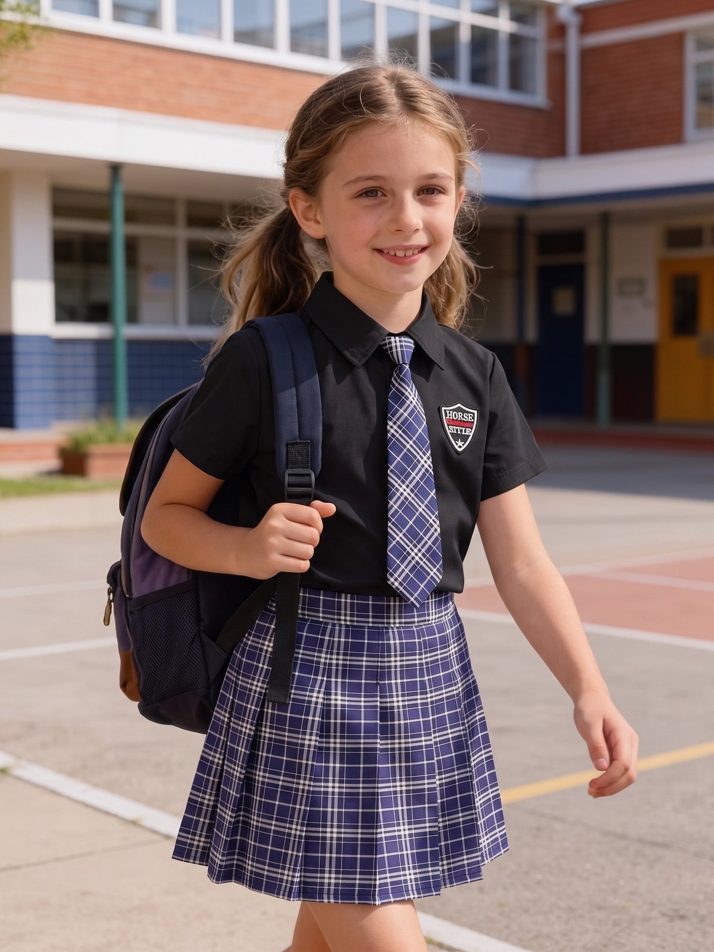 Girls' Preppy Short-Sleeve Shirt & Pleated Skirt Set for Summer
