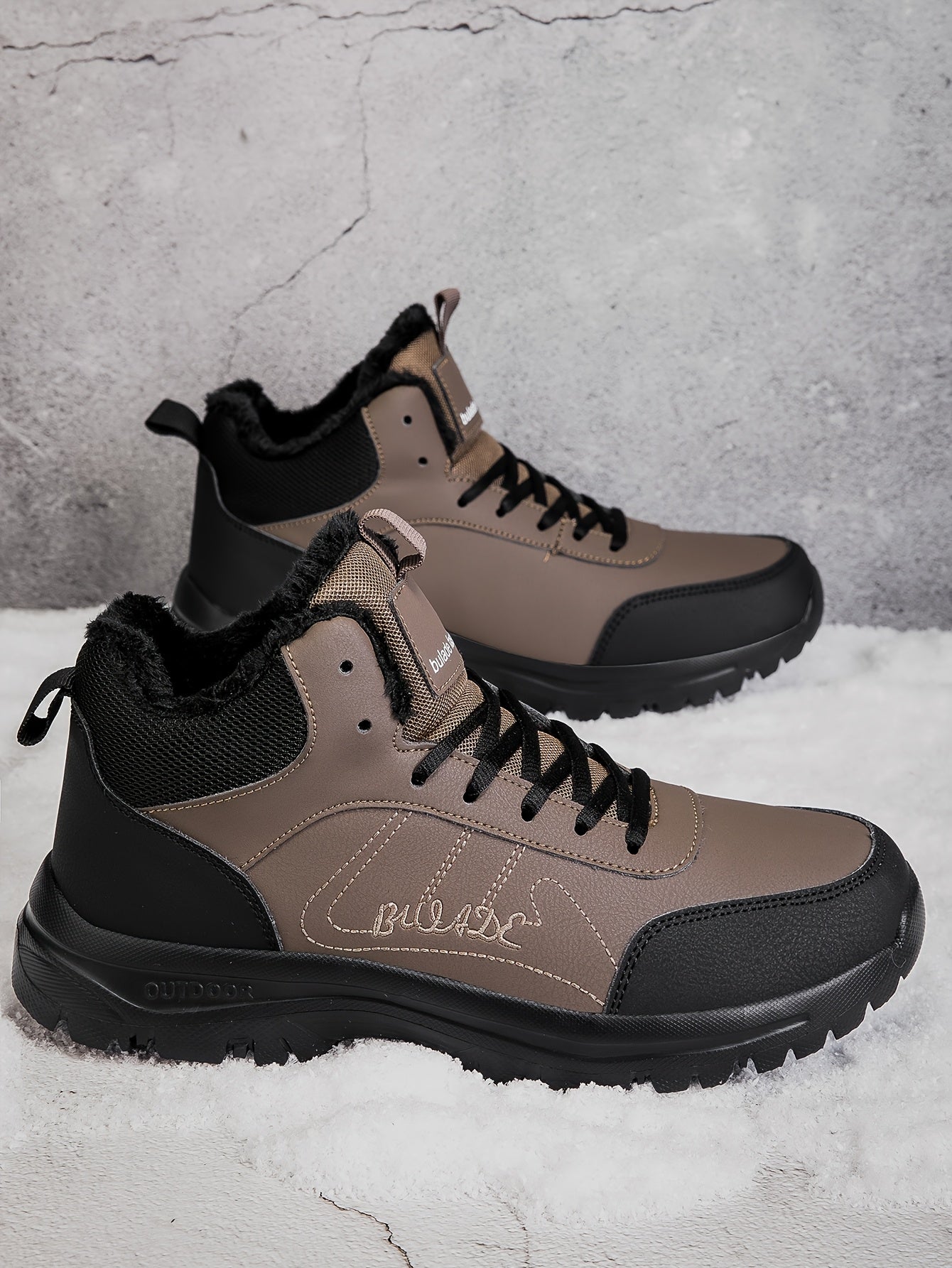 Men's Winter High-Top Ankle-High Outdoor Boots - Upper, Plush Lining & Cushioned Insole, Slip-Resistant MD Sole, Brown/Black Trekking Shoes for Snow, Ice, and Cold Weather - Lightweight & Durable Casual Winter Boots for Hikin
