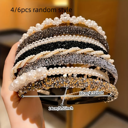 Boho Pearl & Rhinestone Headbands - Set of 4 or 6 for Women