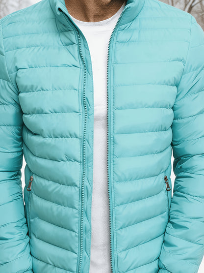 Men's Slim Fit Winter Jacket with Stand Collar, Zip Front