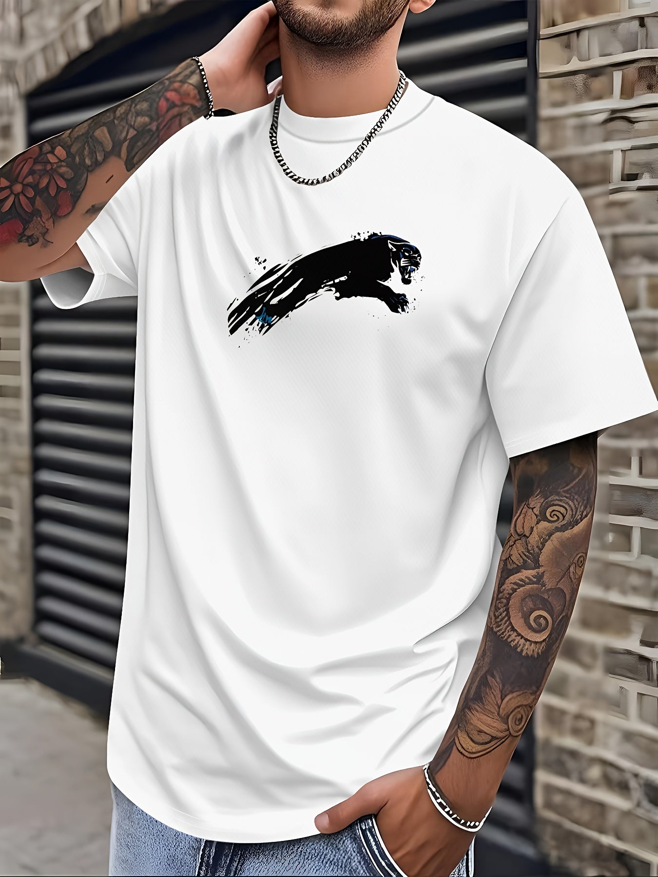 Men'S Bold Black Graphic T-Shirt - Lightweight Everyday Casual Tee for Sports  Formal Events - Breathable Round Neck Shirt - Easy-Care Everyday Essential Top, Sports Friendly Apparel, Modern Casualwear, Comfortable Fit, Stre
