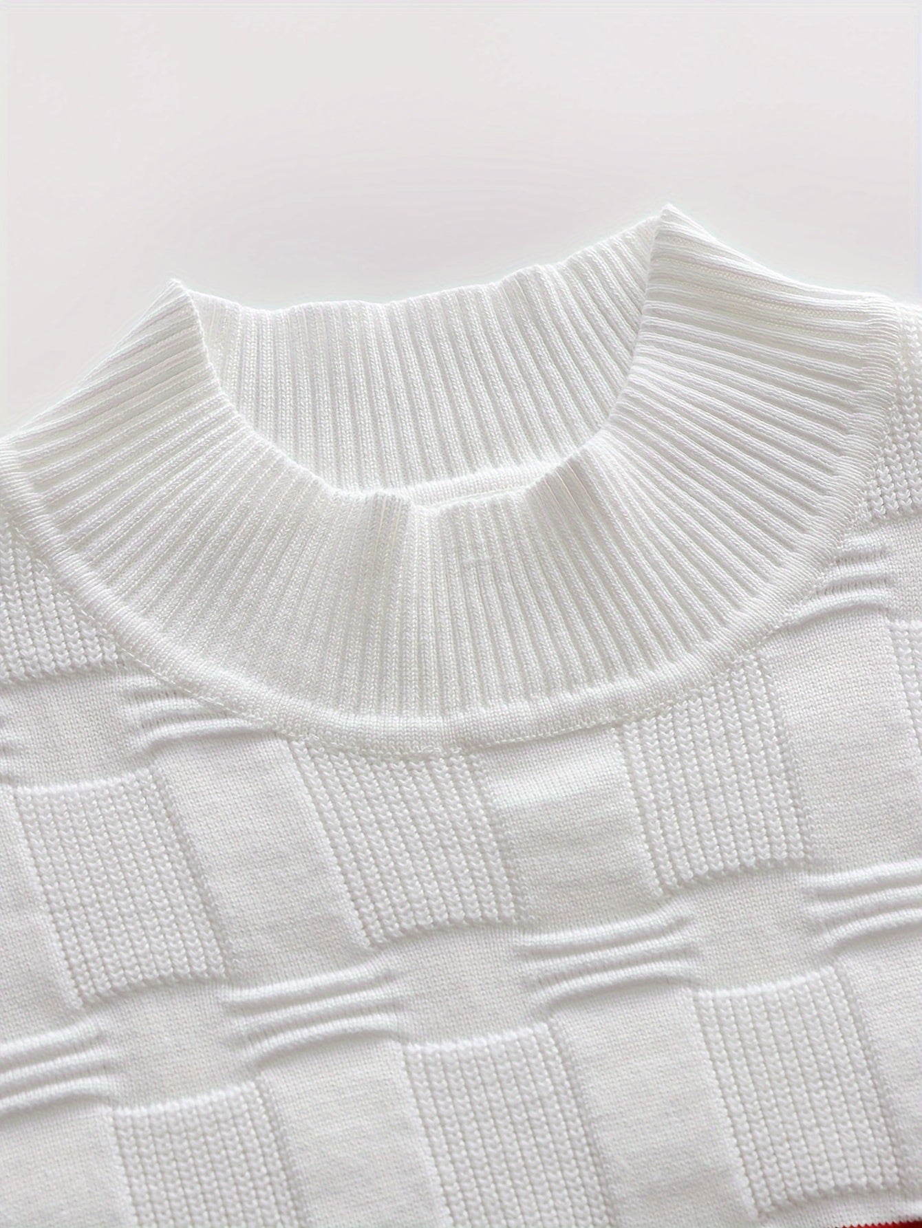 Temujin OBM Men's Fashion Mid-Neck Button Contrast Stripe Three-Dimensional Plaid Knit Top