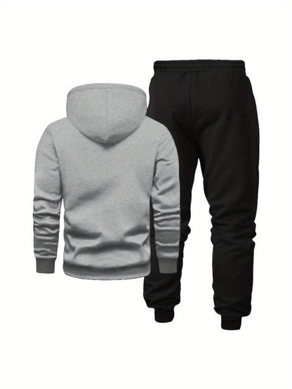 Men's Autumn and Winter Casual Loose Couple Hoodie Set, Stylish Sweatshirt with Long Pants Outfit