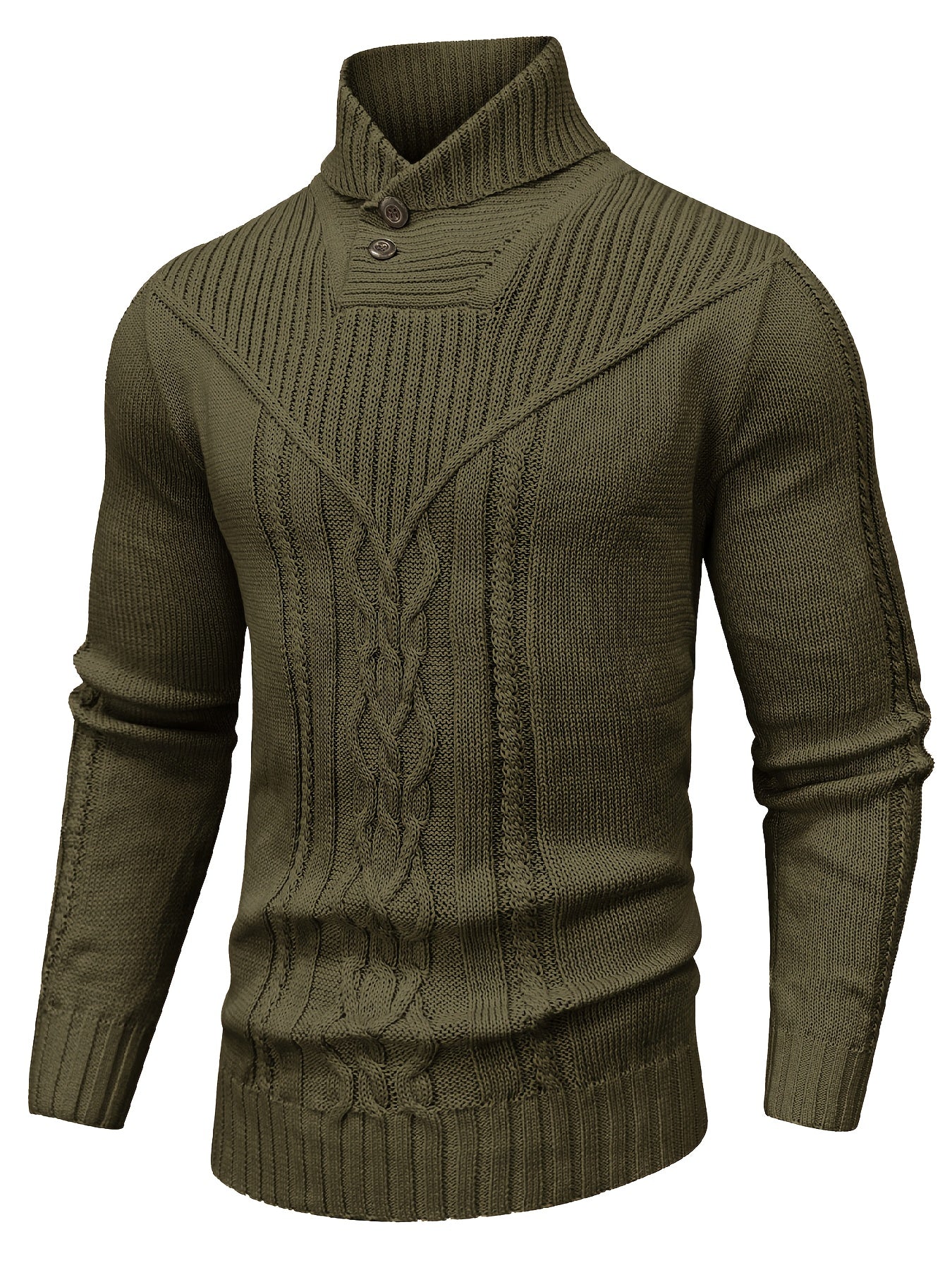Men's High Collar Warm Knit Sweater - Stretchy Fashion Ribbed Pullover, Elegant Gentleman Cardigan