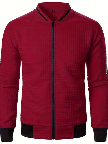 Men'S Zip-Up Jacket - Full-Zip Front Closure, Stand Collar, Lightweight Outerwear for Office, Casual & Formal Events - Spring/Fall Transitional Clothing - Easy-Care Modern Men'S Coat, Zip Up Jacket, Autumn Layering, Sleek Des