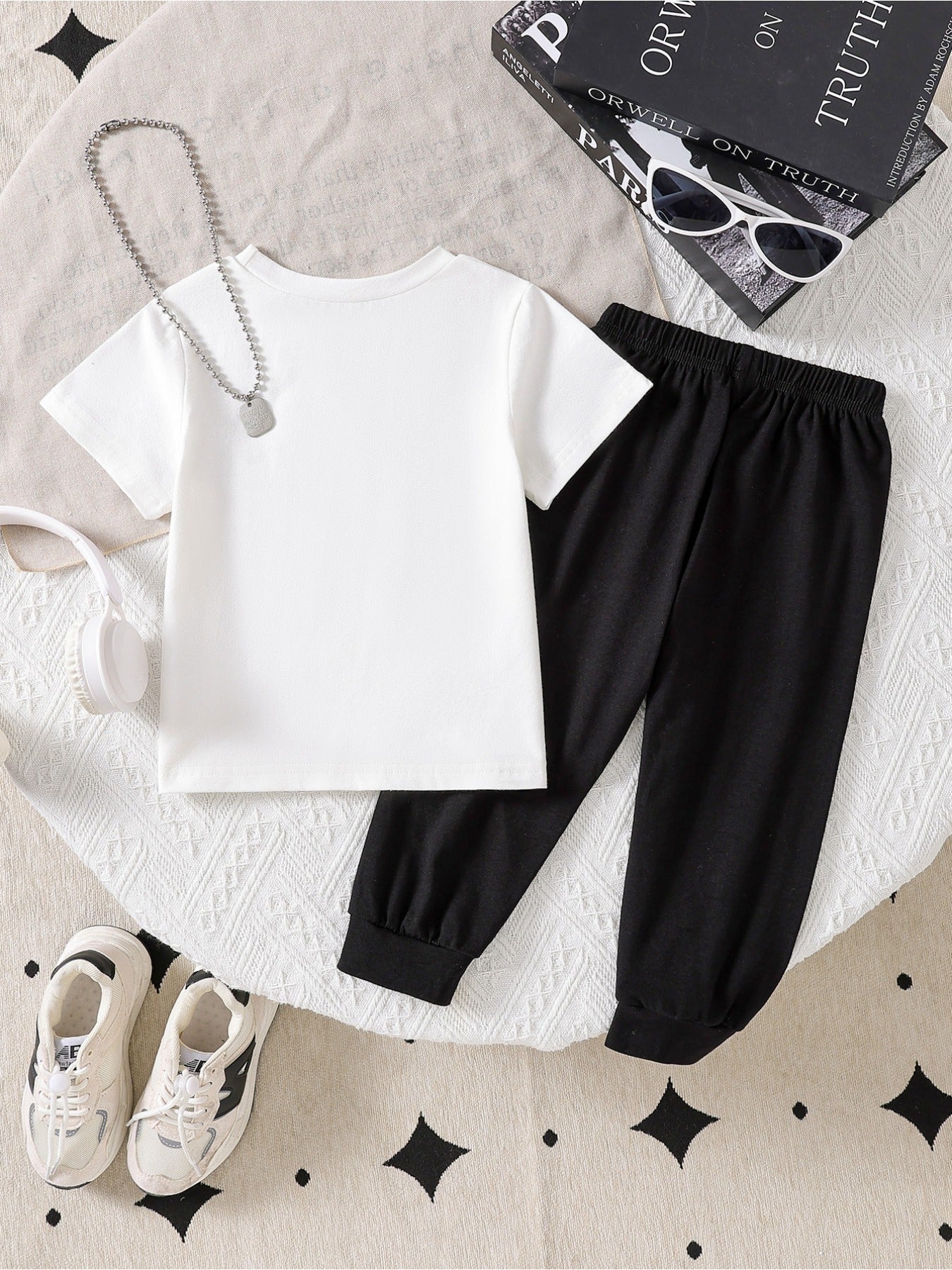 Boys' Casual Cotton Tee & Pants Set - Soft, Breathable, All-Season