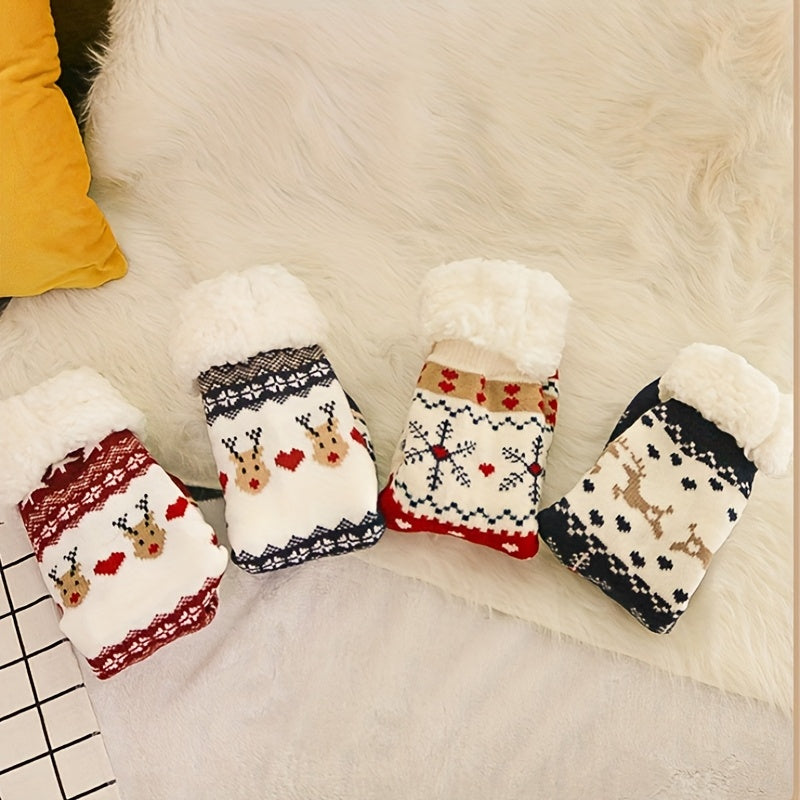 2 Pairs of Extra Thick Fleece-Lined Christmas Socks, Double Warmth and Comfort with Non-Slip Design for Indoor Use by Men & Women - Perfect Gift Idea, Winter Socks For Women, Socks For Women Winter, Christmas Fleece Socks, Be