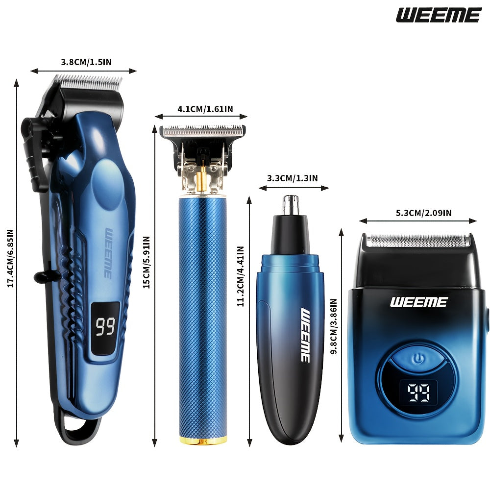 WEEME 4pcs Men's Electric Hair Clipper Set, Beard Trimmer Set, Household Facial Cleansing Set. Hair Cutting, Shaving, Trimming of Nasal Hair, Trimming of Sideburns, Facial Hair Cleaning. USB Charging. for Household Use, Vehic - ayq
