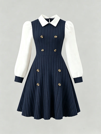 Girls' Preppy Knit A-Line Dress for Autumn & Spring