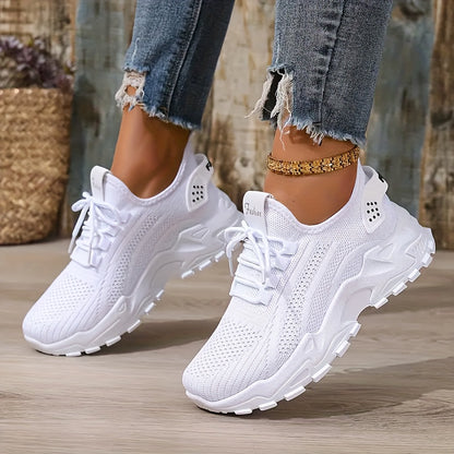 Women's Casual Lace-Up Sneakers - Lightweight All-Season Fabric Shoes