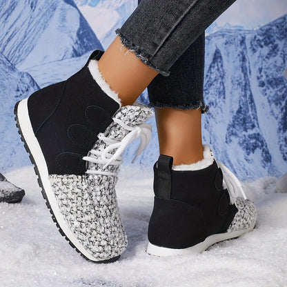 Women'S Cozy Fleece-Lined Winter Boots - & Glittery Snow Boots with Thick Rubber Sole, Lace-Up Design for Cold Weather Comfort, Casual Style, Winter Boots