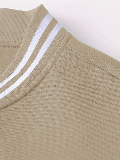 Men's Fashionable R-Letter Patchwork Casual Street Style Baseball Jacket - Polyester, Maroon & Black with White Stripes, Button Closure, with Pockets