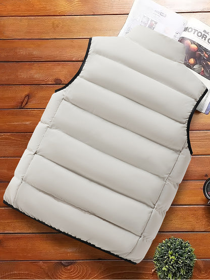 Men's Casual Sleeveless Stand Collar Vest, Thickened Warm Sweater, Autumn Winter Solid Color Zip-up Jacket, Coldproof Outdoor Top, Graphene Warmth, Fashion Webbing, Suitable for Daily Activities, Holiday Gift