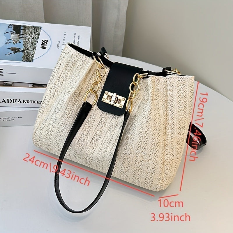 Elegant Women'S Crossbody Bag Featuring a Detachable Chain Shoulder Strap And Golden Hardware - Luxurious Wallet with Golden Accents, Rotating Lock Closure, Available in Brown And Black - Korean Style, Niche Woven Material, L