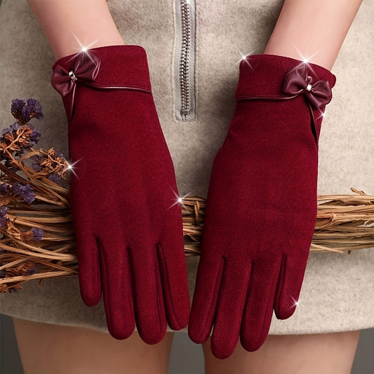 Women'S Fashion Winter Warm Gloves with Bow Decoration, Multi-Color Options, Touch Screen Control for Outdoor Cycling Sports
