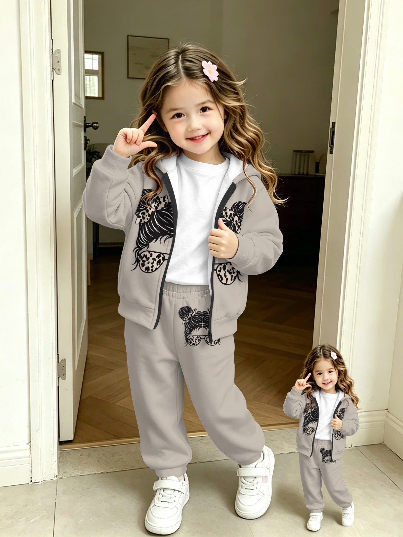 Girls Zip-Up Hoodie and Pants Set Lightweight Casual Outfit