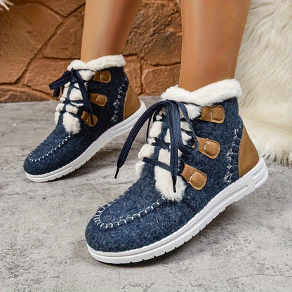 Women'S Winter Boots - Slip-On/Lace-Up Closure, Cushioned EVA Sole, Warm Fabric Upper - Available in Black/Blue/Gray/ - Everyday & Formal Outfits - Extended Sizes Available - Cold Weather Footwear, Winter Shoes, Seasonal Foot