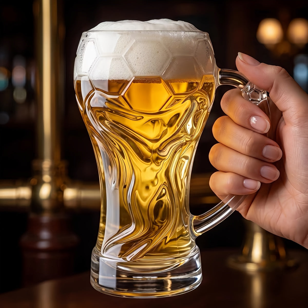Thick Glass Beer Mug with Hercules Soccer Strap Handle, Large Capacity